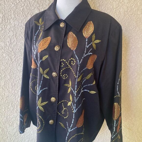 Alex Kim Blazer Black‎ Multi Floral Applique Embroidered XL - Picture 1 of 9